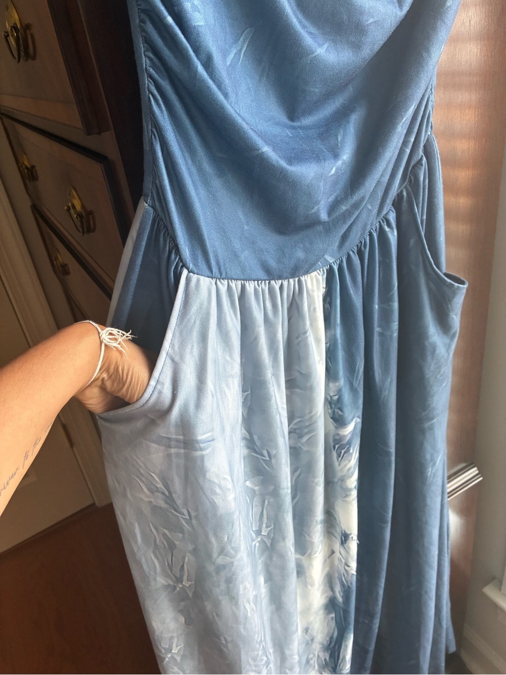 BLUVintage Blue Strapless Maxi Dress Colorblock Pocket Dress Size Large - Picture 4 of 8